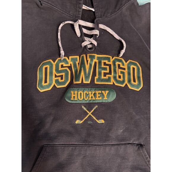 Oswego Hockey Hoodie Men's Charcoal Gray Large Tie Front - Picture 3 of 9